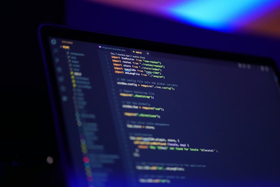 Colorful code on a laptop screen